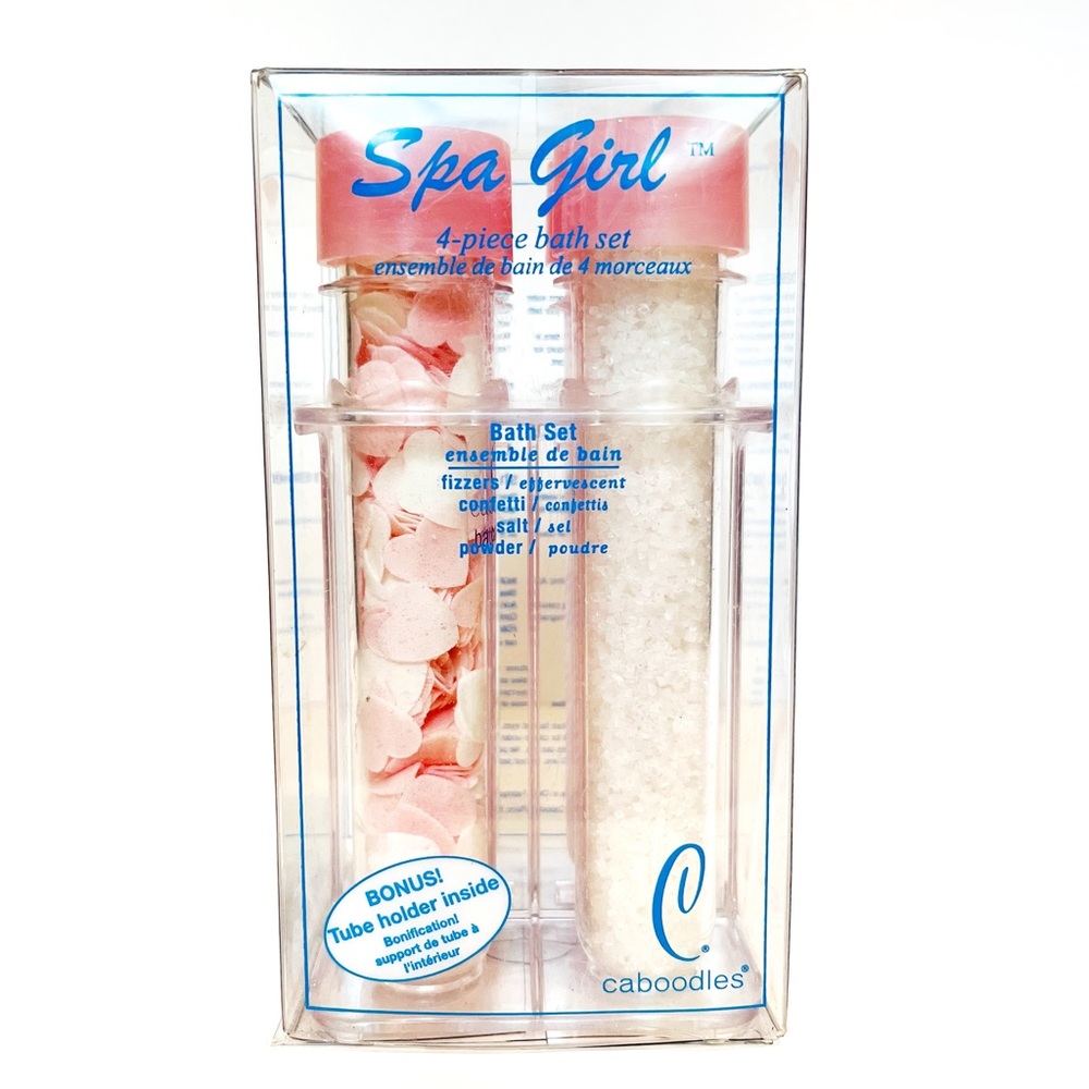 Caboodles 4 Piece Bath Set Pink Salts Fizzers Shimmer Powder Confetti Test Tubes